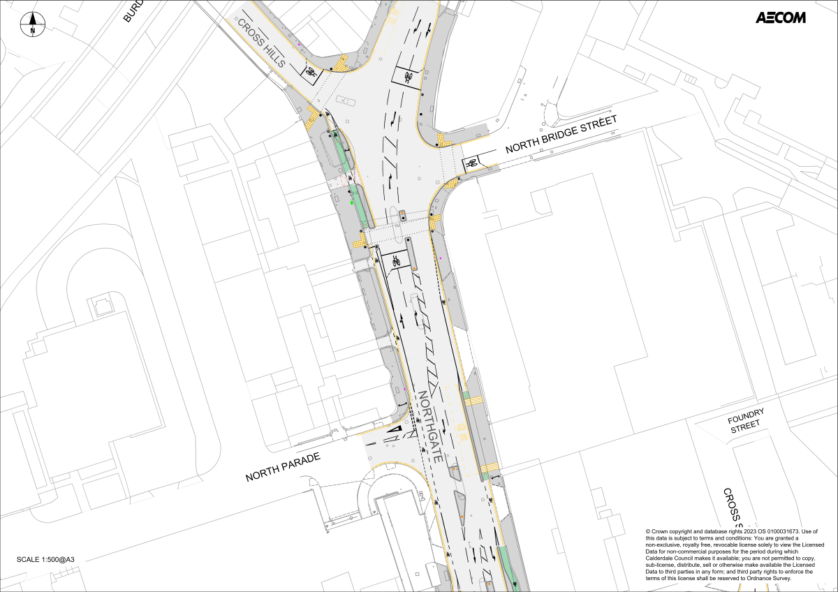 Drawing showing proposals for changes to the layout, crossings and cycle routes around Northgate.